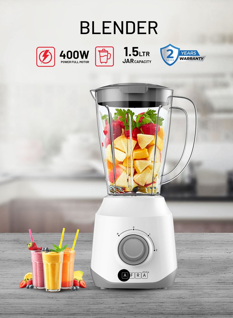 Countertop Blender | 400W | 1.5L Plastic Jar | 2-Speed Control | Pulse Function | Stainless Steel Blades | Compact & Durable | 2-Year Warranty 1.5 L 400 W AF-1550BLWT White