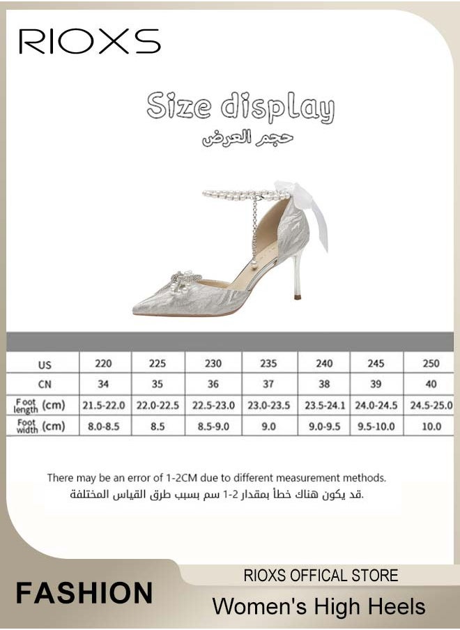 Women's Heeled Shoe, Fashion Rhinestones High Heels, Ladies Slingback Ankle Strap Stiletto Pumps Shoes, Pointed Closed Toe Heels Shoes, Chunky High Heel Pump For Wedding Party