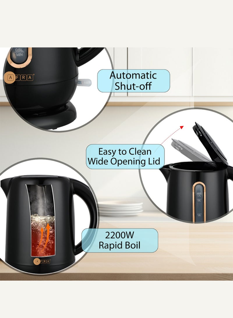 Electric Kettle | 1.7L | 2200W | Strix Control | Boil-Dry & Overheat Protection | Transparent Water Level Indicator | 2-Year Warranty 1.7 L 2200 W AF-201850KTBL Black