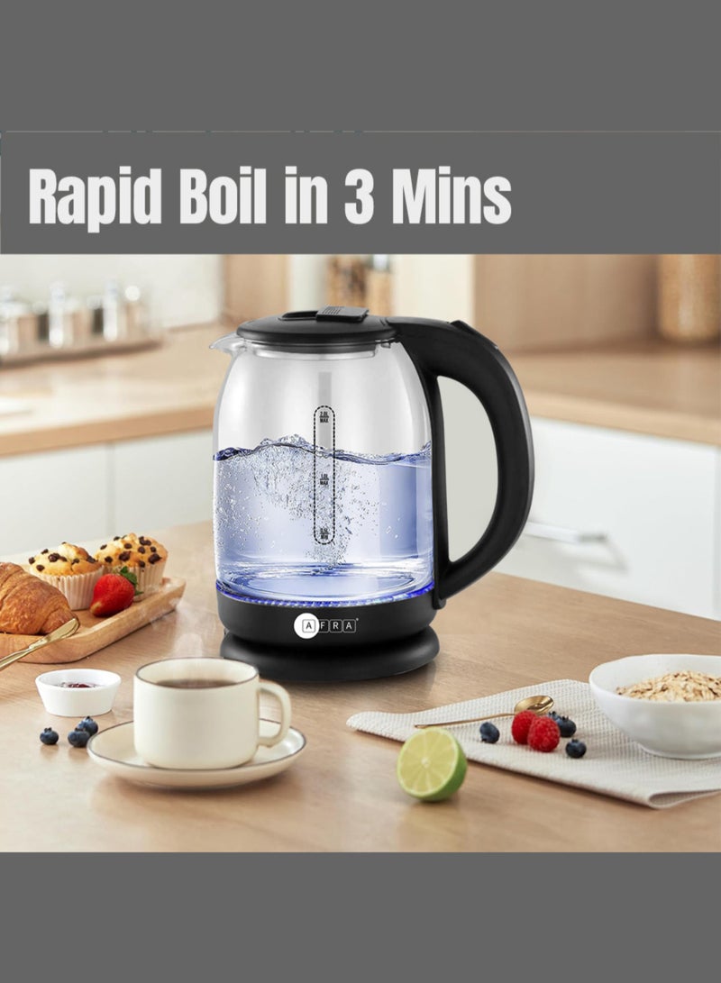 Electric Kettle | 1.8L | 1500W | Glass Body | LED Light Indicator | 360° Cordless | Overheat Protection | 2-Year Warranty 1.8 L 1500 W AF-1820KTGL Black/Clear