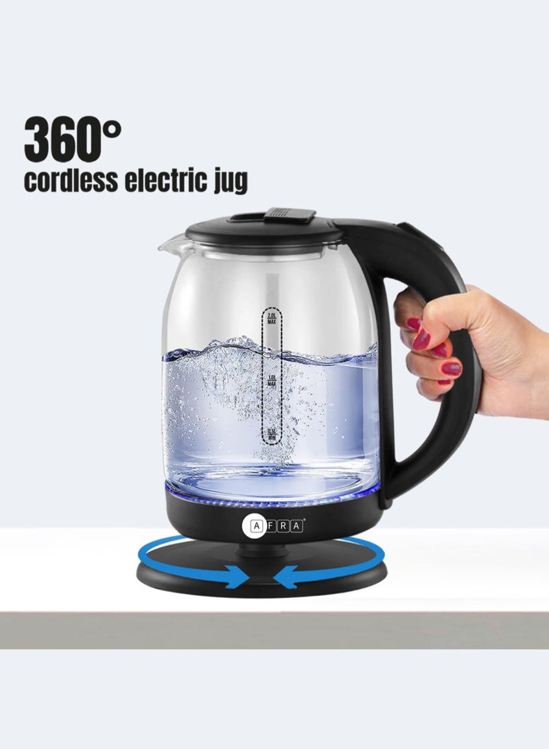 Electric Kettle | 1.8L | 1500W | Glass Body | LED Light Indicator | 360° Cordless | Overheat Protection | 2-Year Warranty 1.8 L 1500 W AF-1820KTGL Black/Clear