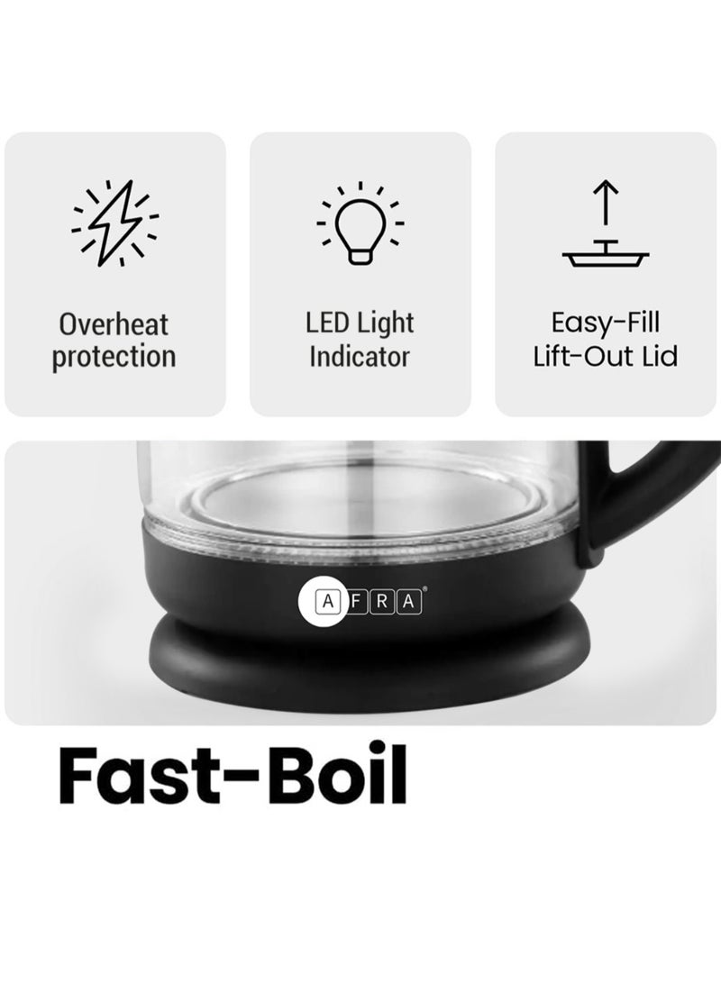 Electric Kettle | 1.8L | 1500W | Glass Body | LED Light Indicator | 360° Cordless | Overheat Protection | 2-Year Warranty 1.8 L 1500 W AF-1820KTGL Black/Clear