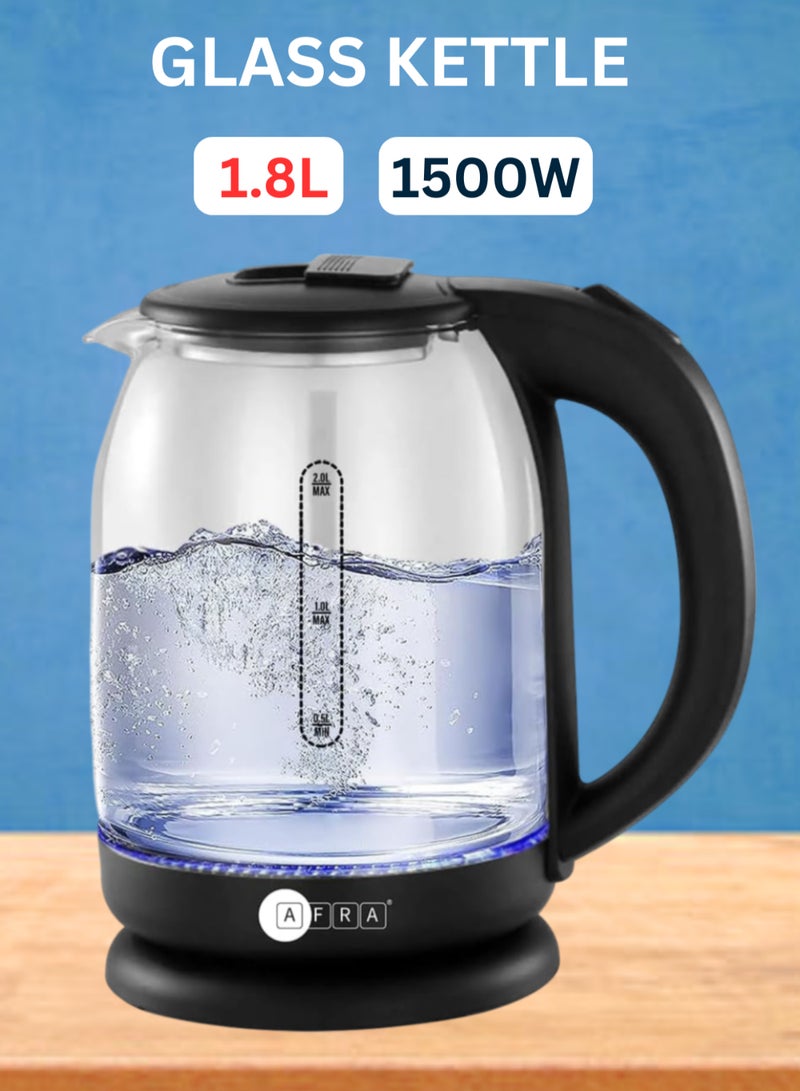 Electric Kettle | 1.8L | 1500W | Glass Body | LED Light Indicator | 360° Cordless | Overheat Protection | 2-Year Warranty 1.8 L 1500 W AF-1820KTGL Black/Clear