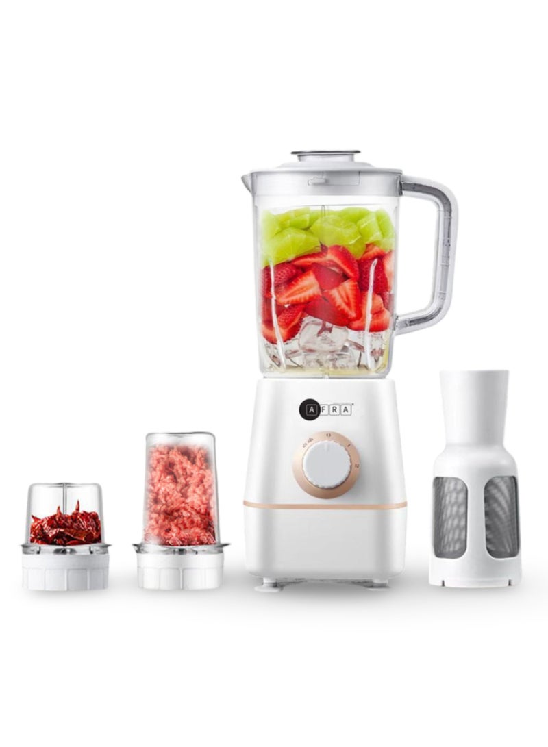 3-In-1 Blender with Stainless Steel Blades, Chopping & Grinding Mill, Filter & Strainer | 2-Speed with Pulse Function, Overheat Protection, Powerful 100% Copper Motor | BPA-Free 1.5L Liquid Jar | 2-Year Warranty 1.5 L 400 W AF-0400BLWT white
