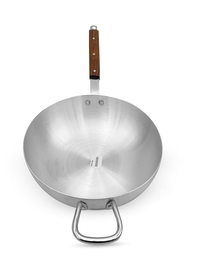 SONEX Royal Wok – 28 cm, 4.5L Aluminium Wok with Metal Finish, Dual Handles & Natural Wooden Grip, Hanging Loop – Durable & Ergonomic, Even Heat Distribution, Ideal for Stir-Frying & Deep-Frying