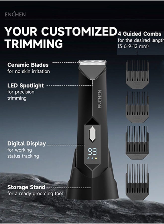 Rechargeable Men's Body Hair Trimmer - Wet/Dry Ball Trimmer with Ceramic Blade, Rechargeable Body Groomer for Men with Standing Recharge Dock, Cordless Groin Hair Trimmer for Men