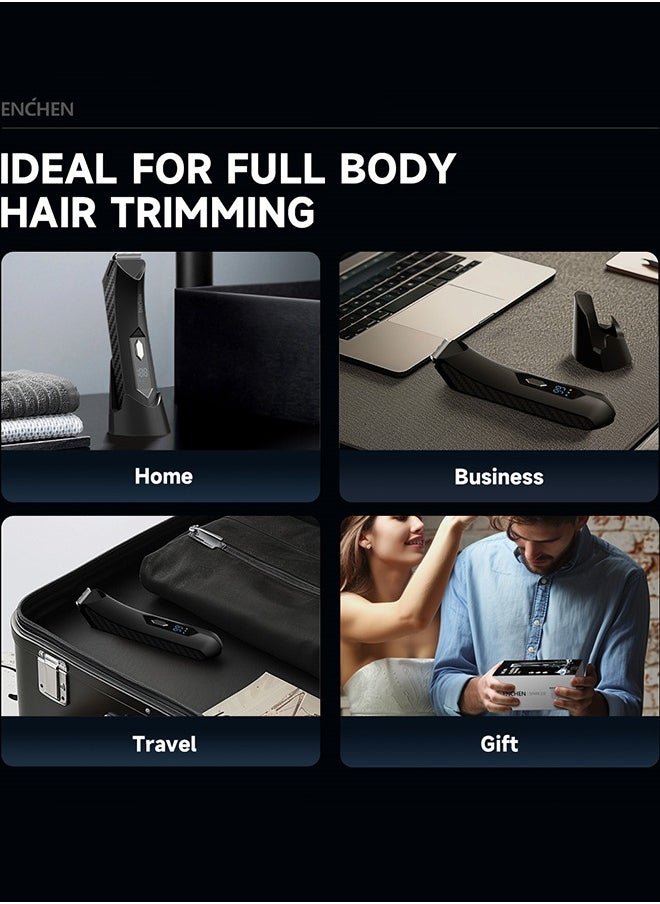 Rechargeable Men's Body Hair Trimmer - Wet/Dry Ball Trimmer with Ceramic Blade, Rechargeable Body Groomer for Men with Standing Recharge Dock, Cordless Groin Hair Trimmer for Men