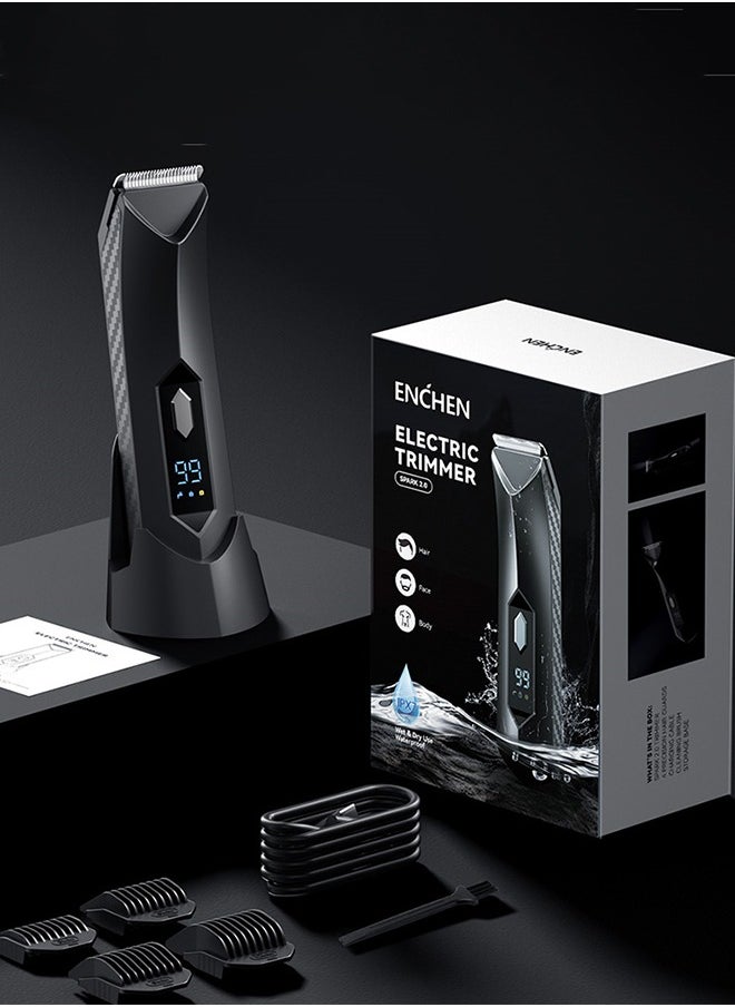 Rechargeable Men's Body Hair Trimmer - Wet/Dry Ball Trimmer with Ceramic Blade, Rechargeable Body Groomer for Men with Standing Recharge Dock, Cordless Groin Hair Trimmer for Men