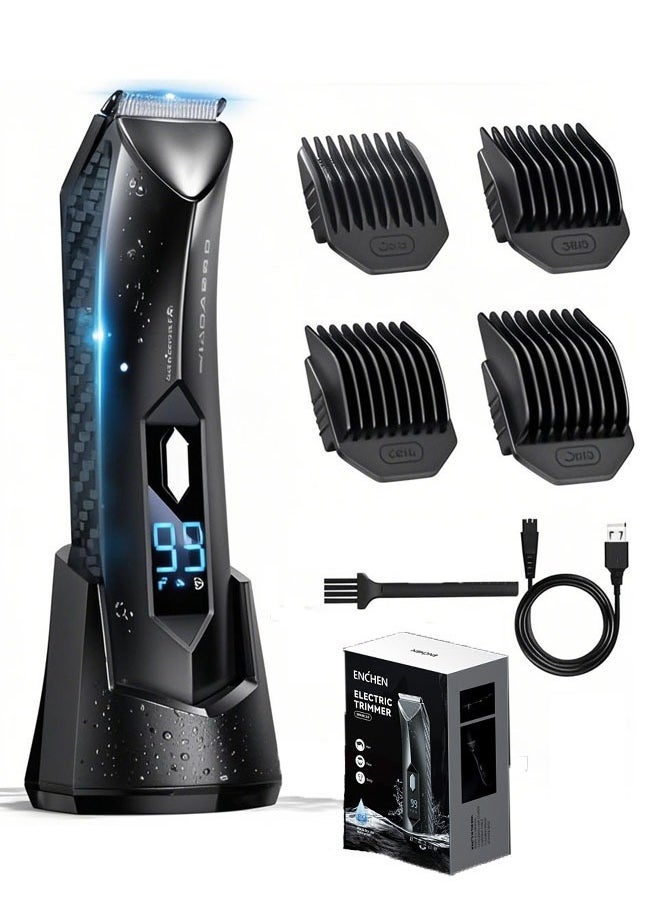 Rechargeable Men's Body Hair Trimmer - Wet/Dry Ball Trimmer with Ceramic Blade, Rechargeable Body Groomer for Men with Standing Recharge Dock, Cordless Groin Hair Trimmer for Men