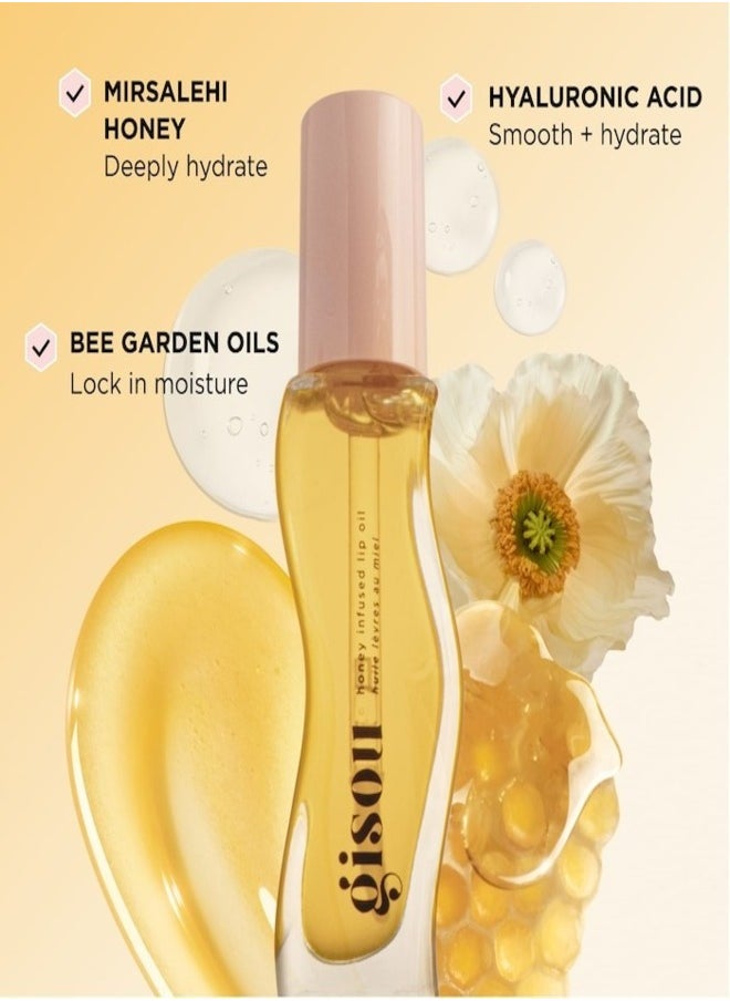 GISOU Honey Infused Lip Oil Honey Gold - Clear Golden Glow, Hydrating & Nourishing Lip Treatment (0.27 oz / 8 ml)