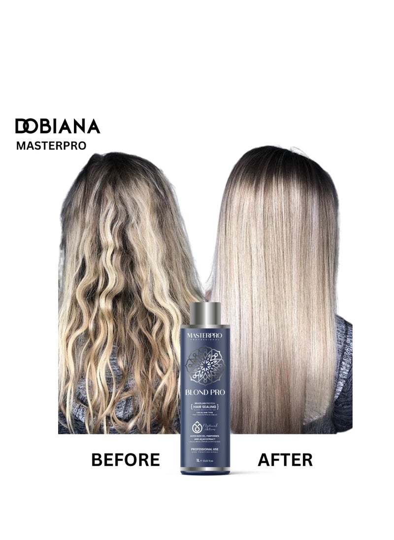 Brazilian Protein BlondPro Protein Hair Treatment with Avocado Oil,D Phanthenol and Acai Extract Frizz Free Hair Smoothing for All Hair Types Soft and Shine 1L