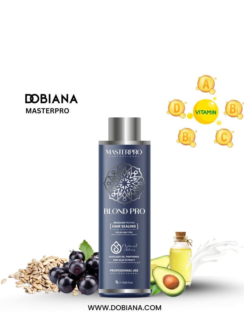 Brazilian Protein BlondPro Protein Hair Treatment with Avocado Oil,D Phanthenol and Acai Extract Frizz Free Hair Smoothing for All Hair Types Soft and Shine 1L