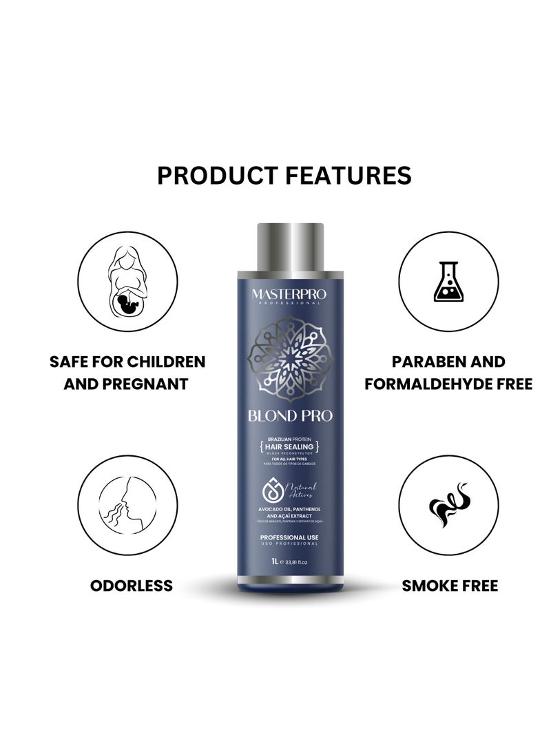 Brazilian Protein BlondPro Protein Hair Treatment with Avocado Oil,D Phanthenol and Acai Extract Frizz Free Hair Smoothing for All Hair Types Soft and Shine 1L