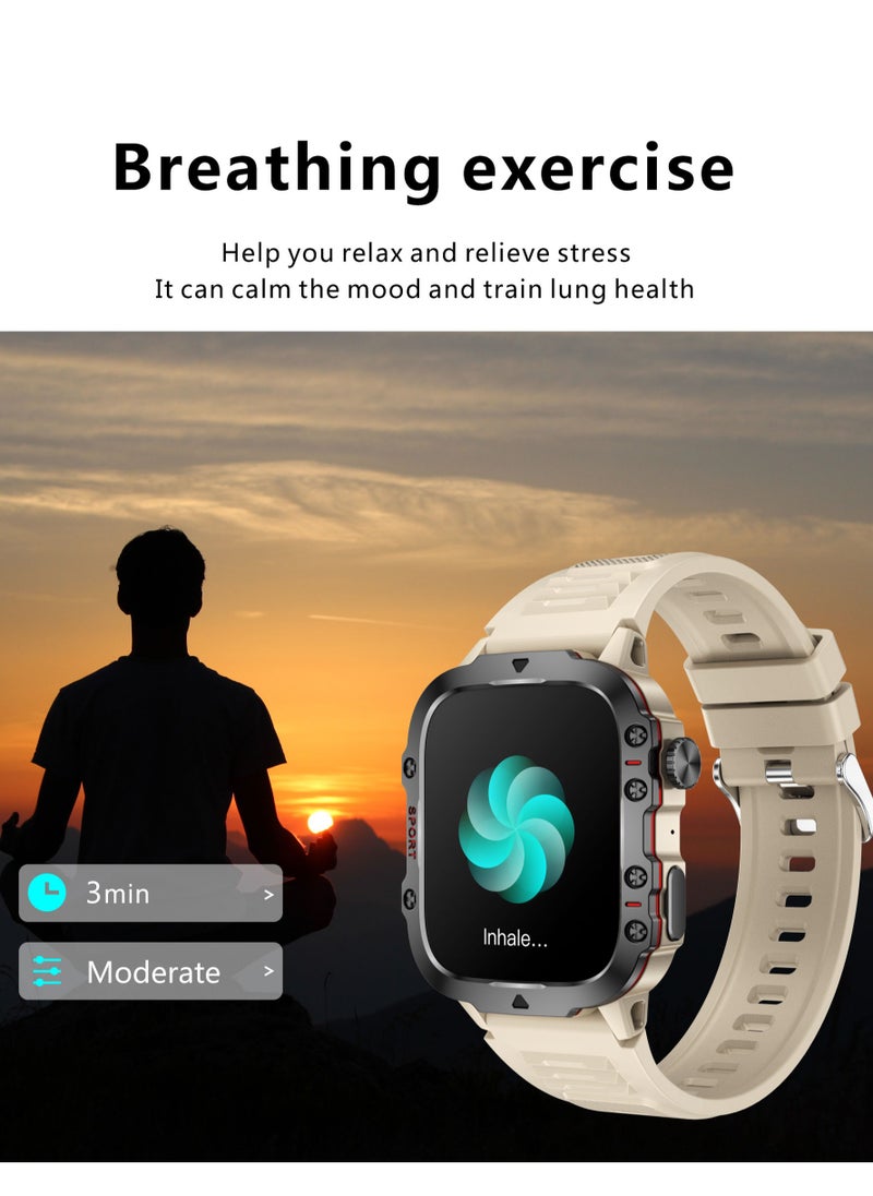 LIGE 1.96 HD Screen 420 mAh Sports Smart Watch Men Waterproof Bluetooth Calling Health Monitoring 100+ Sports Mode Men Smart Watches Silicone White