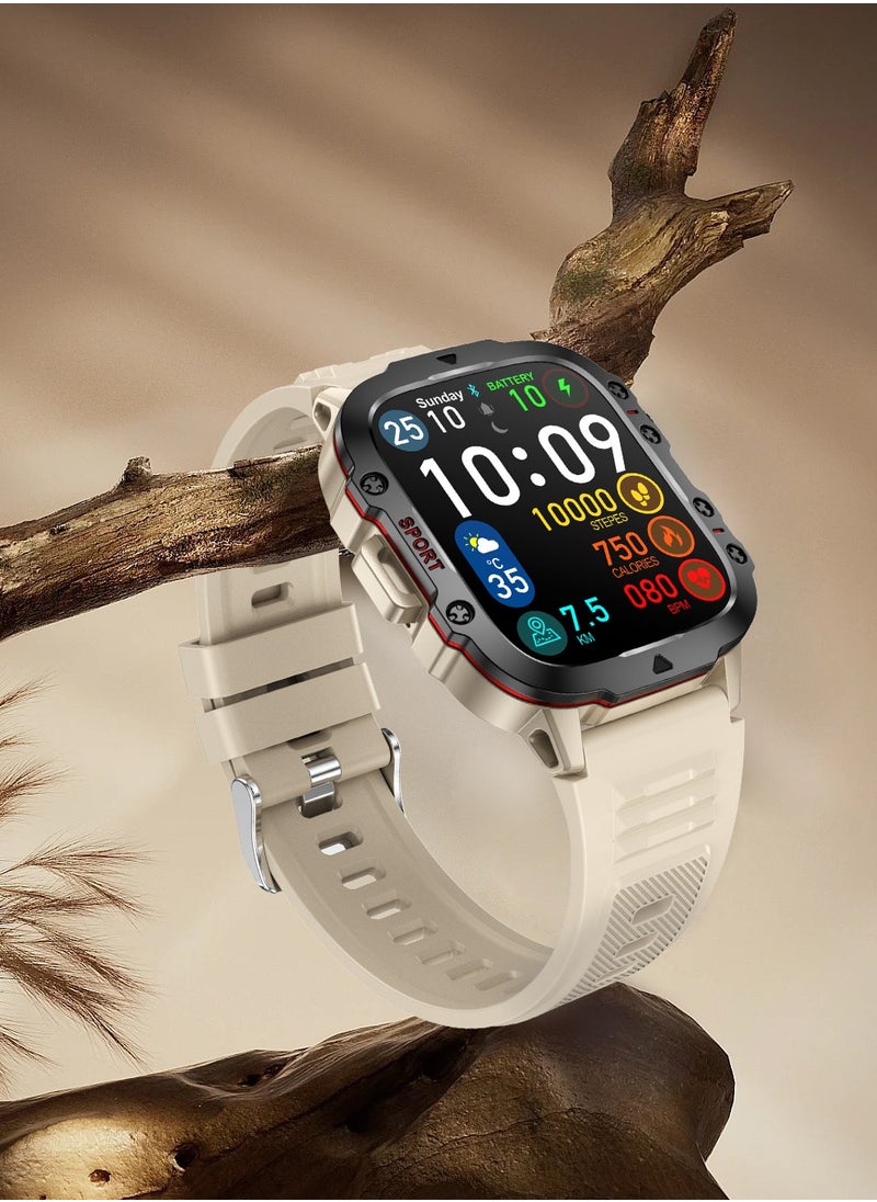 LIGE 1.96 HD Screen 420 mAh Sports Smart Watch Men Waterproof Bluetooth Calling Health Monitoring 100+ Sports Mode Men Smart Watches Silicone White