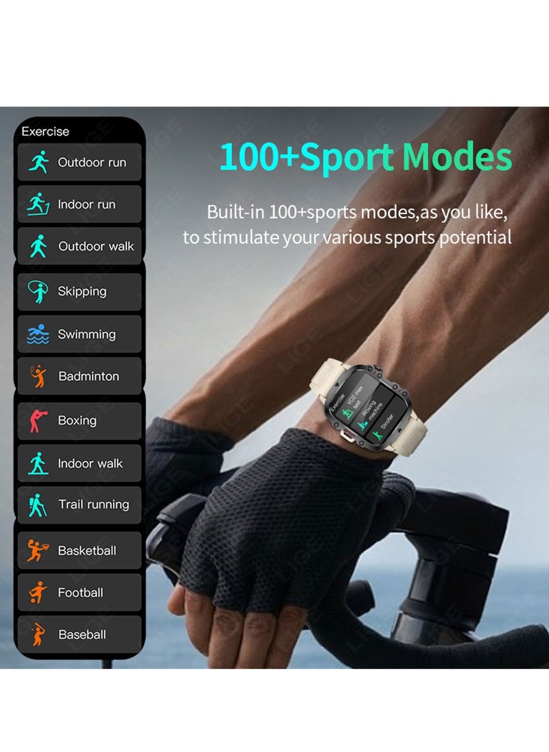 LIGE 1.96 HD Screen 420 mAh Sports Smart Watch Men Waterproof Bluetooth Calling Health Monitoring 100+ Sports Mode Men Smart Watches Silicone White