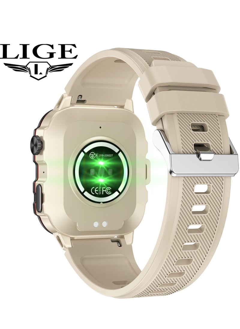 LIGE 1.96 HD Screen 420 mAh Sports Smart Watch Men Waterproof Bluetooth Calling Health Monitoring 100+ Sports Mode Men Smart Watches Silicone White