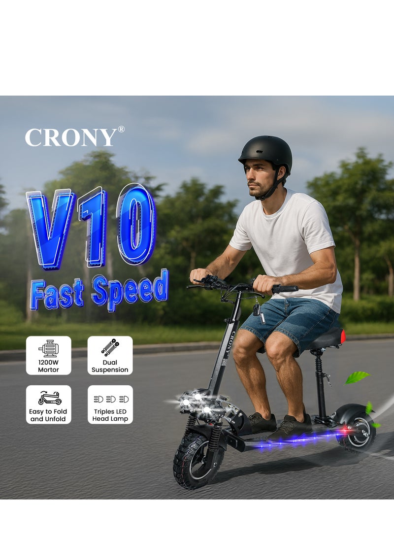 V10 Fast Speed E-Scooter 1200W Motor 48v/12ah,10