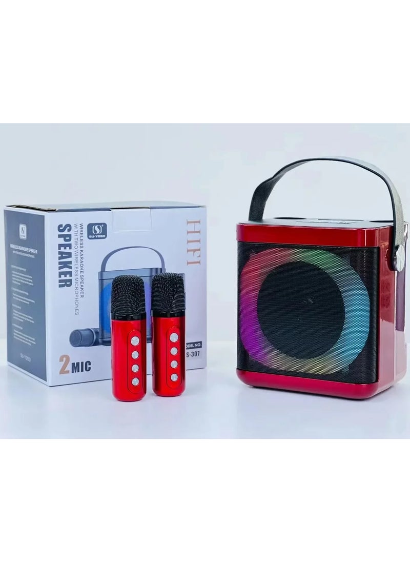 YS-307 portable Bluetooth Karaoke With Dual Wireless Microphone Bluetooth Audio Speaker With Two Mic