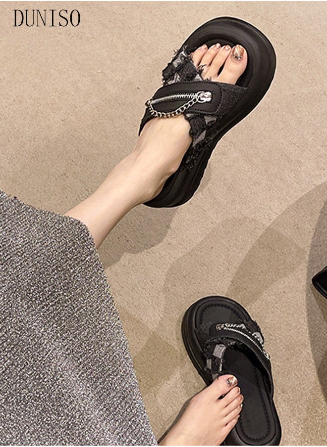 Women's Summer Walking Sandals Air Cushion Support Platform Open Tole Slippers Comfortable Casual Wedge Sandals with Non-slip Soles Thick Sole Beach Slippers Indoor and Out Door