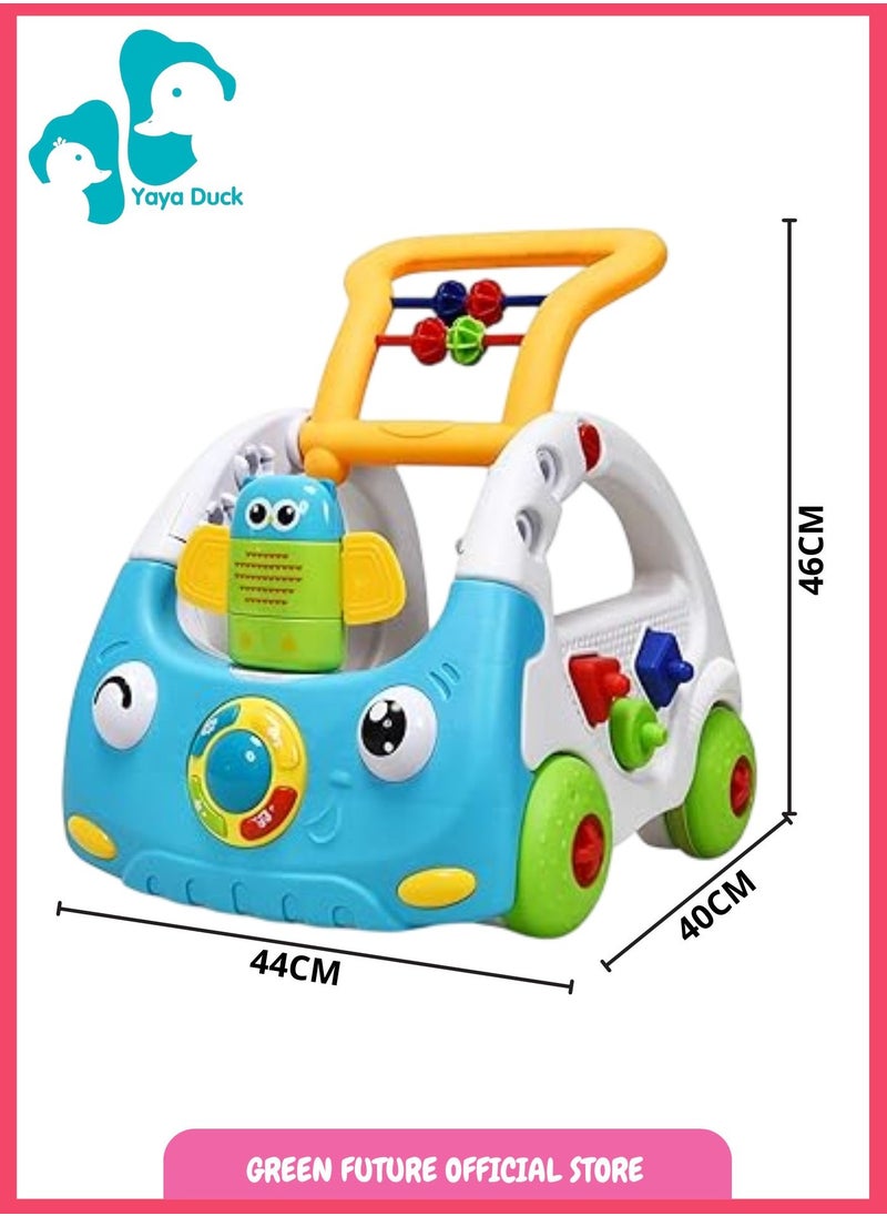 Baby Learning Walker with Push Handle | 3-in-1 Interactive Baby Activity Walker with Music, Lights & Educational Features | Infant Toy Car Play Center - Blue