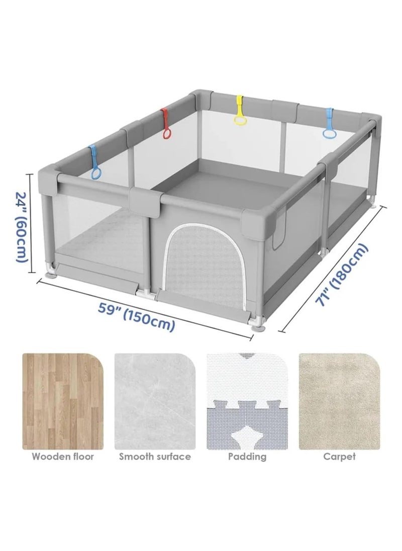 Large Baby Playpen 150 * 180cm with Balls and 4 Handles, Premium Baby Play Pen with Soft Breathable Mesh, Anti-Slip Base, Sturdy Safety Playpen Play Yard for Babies and Toddlers