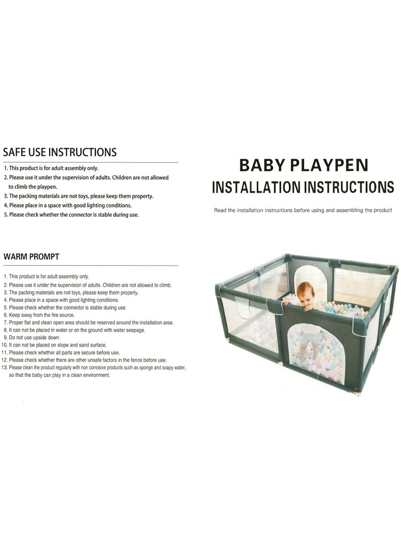 Large Baby Playpen 150 * 180cm with Balls and 4 Handles, Premium Baby Play Pen with Soft Breathable Mesh, Anti-Slip Base, Sturdy Safety Playpen Play Yard for Babies and Toddlers