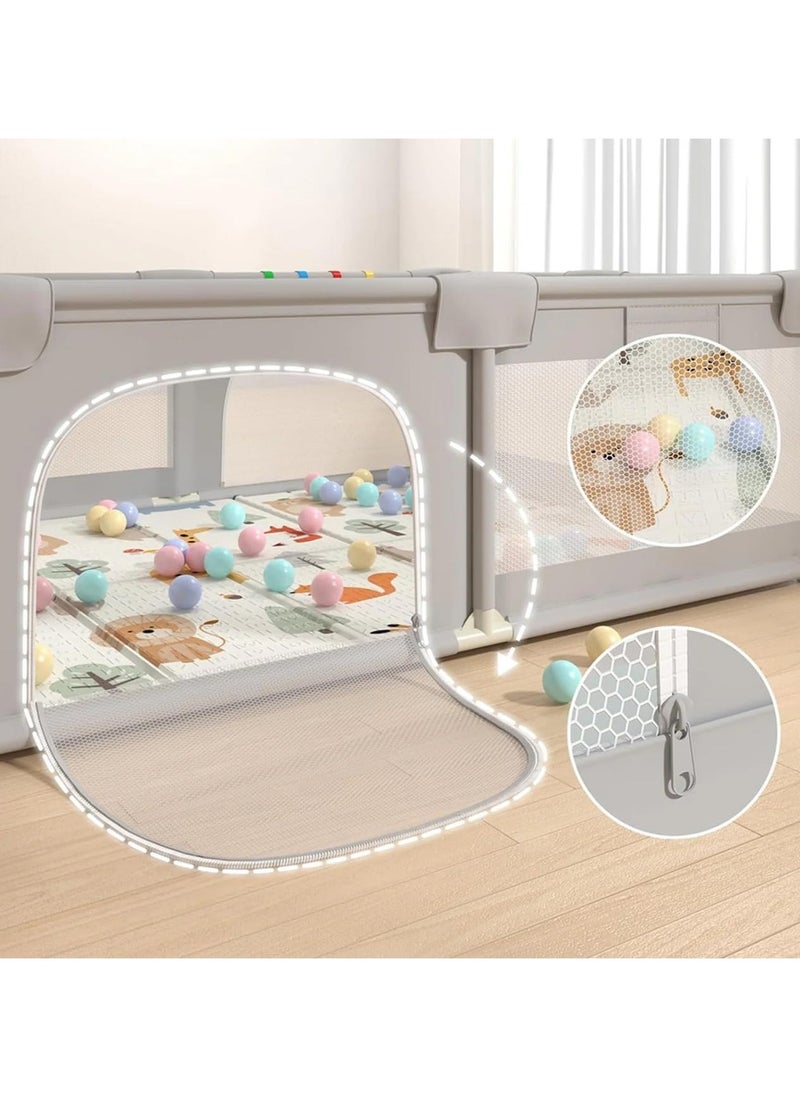 Large Baby Playpen 150 * 180cm with Balls and 4 Handles, Premium Baby Play Pen with Soft Breathable Mesh, Anti-Slip Base, Sturdy Safety Playpen Play Yard for Babies and Toddlers