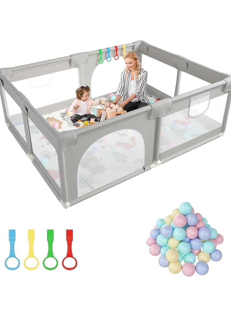 Large Baby Playpen 150 * 180cm with Balls and 4 Handles, Premium Baby Play Pen with Soft Breathable Mesh, Anti-Slip Base, Sturdy Safety Playpen Play Yard for Babies and Toddlers