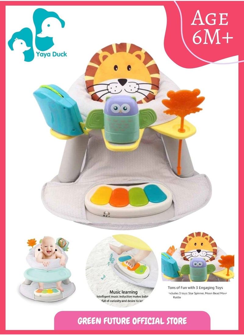 Baby Feeding Chair with Activity Center | Toddler Booster Seat with Interactive Toys and Musical Pedal | 2-in-1 Dining and Play Seat