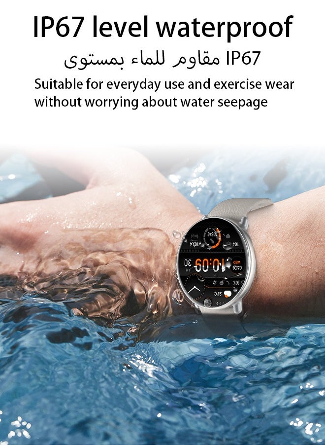 Korean Brand Smart Watch Y6，Business Smartwatch, Waterproof Fitness Watch, Bluetooth Calling, Compatible with Android and iOS, Smart Watch for men, AMOLED Display, Heart Rate Monitoring, Silver
