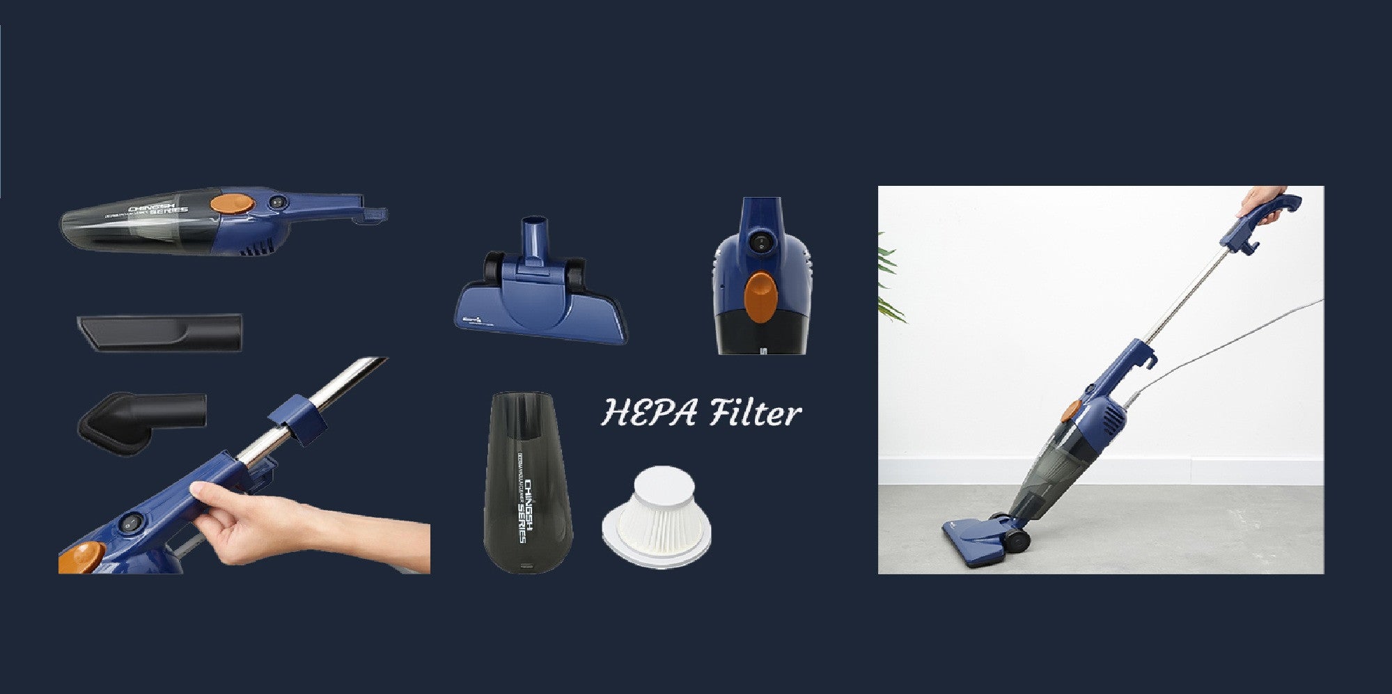 Pro 2-in-1 Handheld Vacuum Cleaner 15kPa Strong Suction Powerful Lightweight/5M Power Cable | HEPA Filtration Upright & Handheld Dual-Usage Transparent Dust Cup & Hook Design - 1.2 L 600 W DX118C-PRO Blue