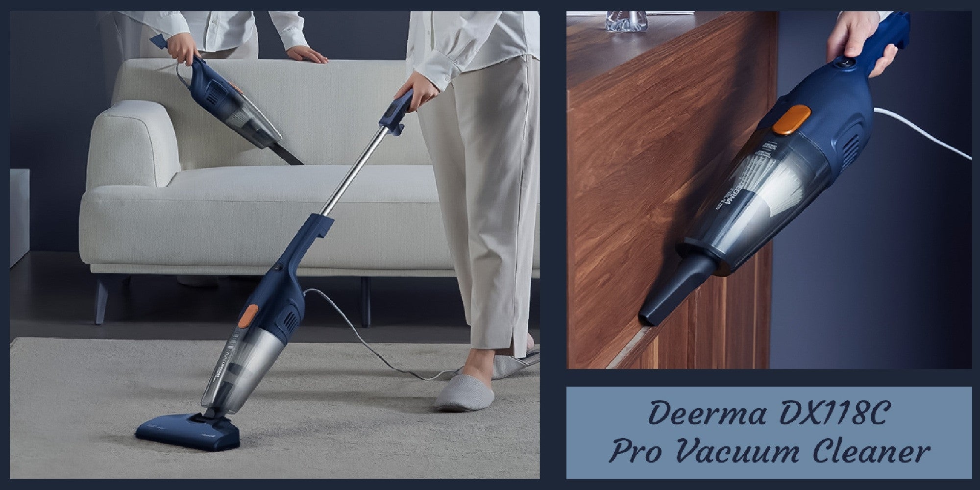 Pro 2-in-1 Handheld Vacuum Cleaner 15kPa Strong Suction Powerful Lightweight/5M Power Cable | HEPA Filtration Upright & Handheld Dual-Usage Transparent Dust Cup & Hook Design - 1.2 L 600 W DX118C-PRO Blue