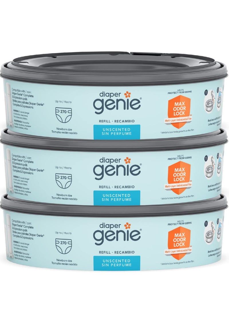 Pack of 3 Diaper Genie Refill, Newborn Size, 3x270 Counts