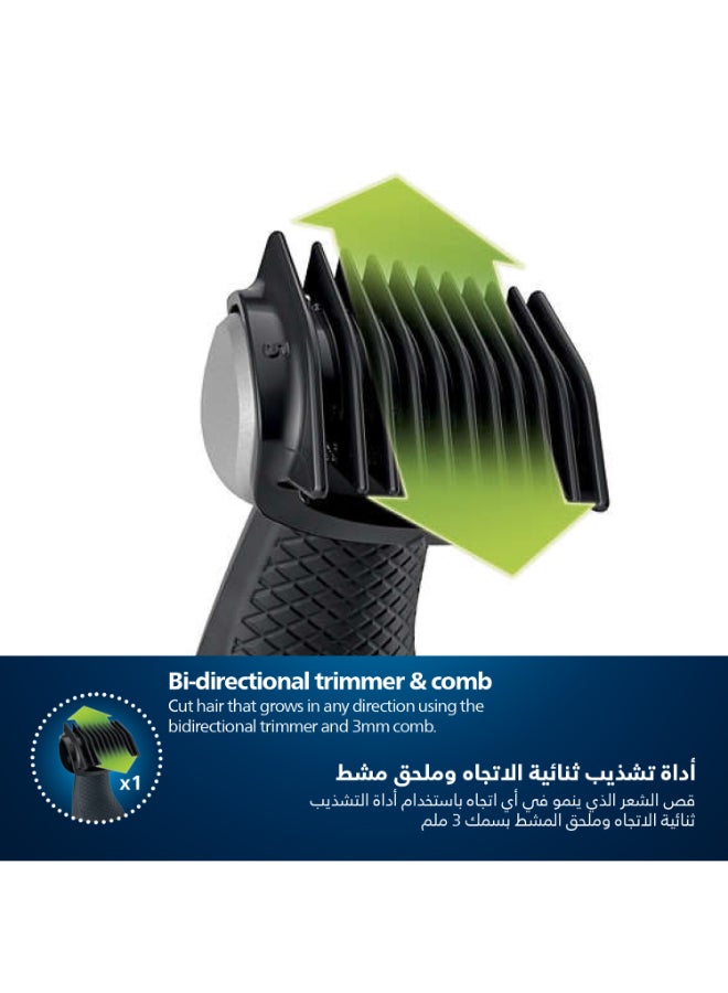 Bodygroom BG3017/01,Showerproof Groin & Body Trimmer,Hypoallergenic Blades, Close & Comfortable Shave, 3mm Comb,50min Cordless, Ergonomic Grip Black/Grey/Silver