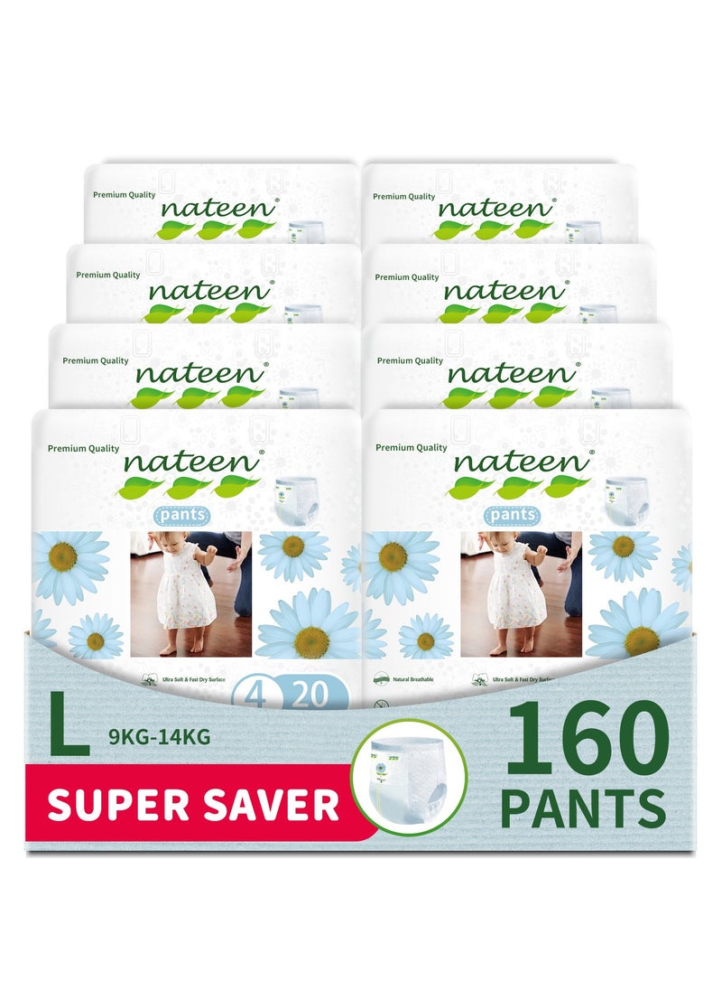 Premium Care Baby Pants Diapers, Size 4(9-14kg), Large Baby Pull Ups, 160 Count Diaper Pants, Super Absorbent, Ultra Thin Baby Diapers Pants