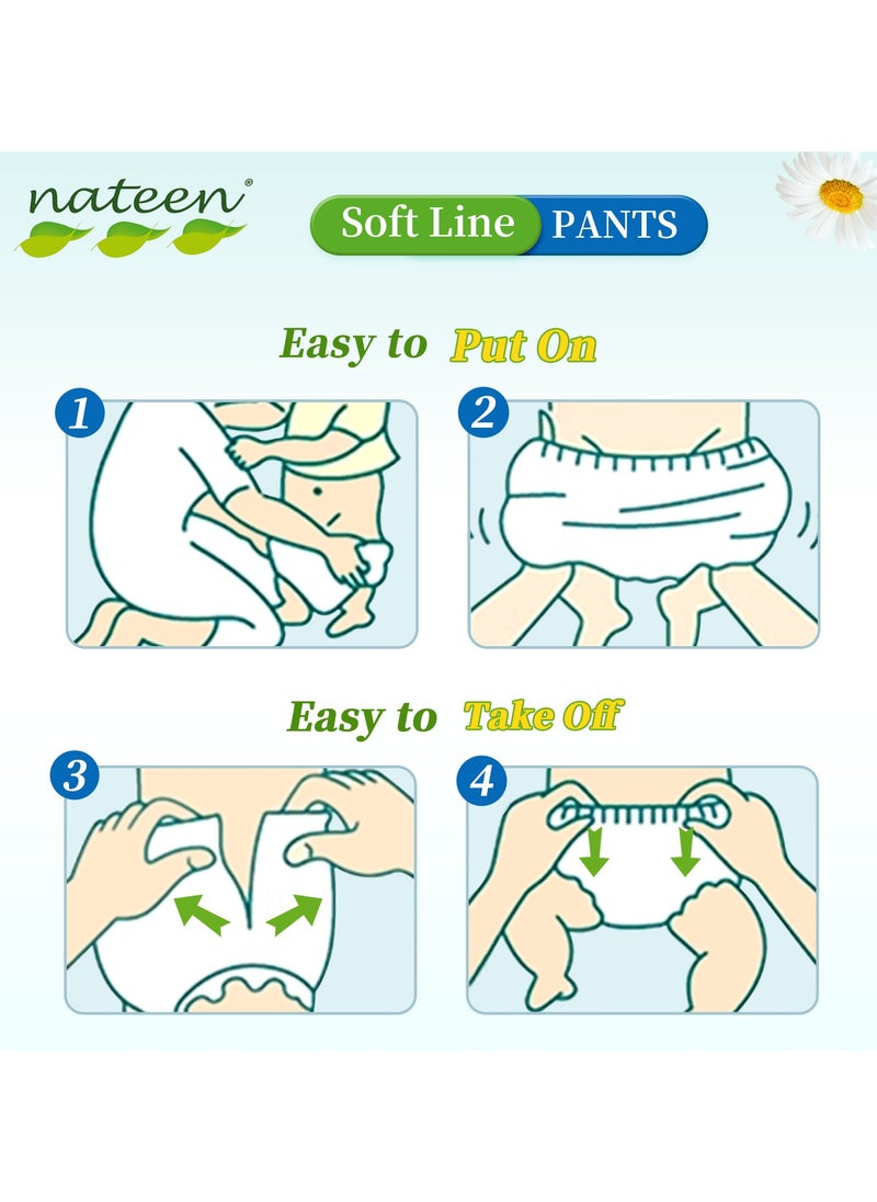 Nateen Soft Line Baby Pants Diapers, Size 5 (12-17kg), X-Large Baby Pull Ups,144 Count Diaper Pants, Super Soft and Breathable Baby Diapers Pants.