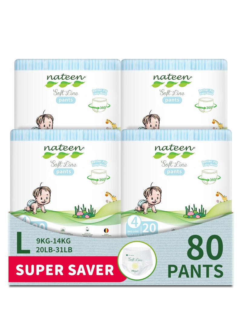 Soft Line Baby Pants Diapers ,Size 4 (9-14kg),Large Baby Pull Ups,80 Count Diaper Pants,Super Soft and Breathable Baby Diapers Pants.