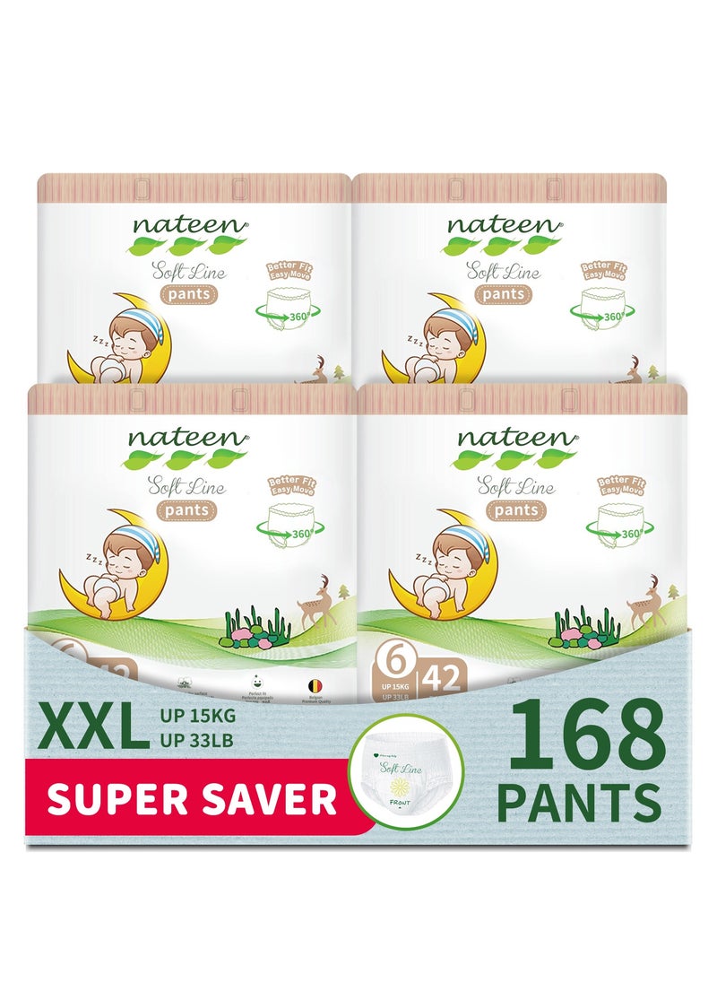 Nateen Soft Line Baby Pants Diapers ,Size 6 (15+kg),XX-Large Baby Pull Ups,168 Count Diaper Pants,Super Soft and Breathable Baby Diapers Pants.