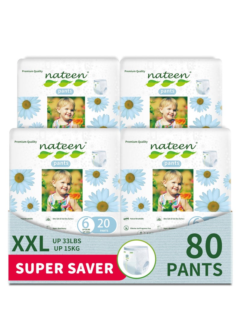 Nateen Premium Care Baby Pants Diapers,Size 6(15+kg),XXL Baby Pull Ups,80 Count Diaper Pants,Super Absorbent,Ultra Thin Baby Diapers Pants.