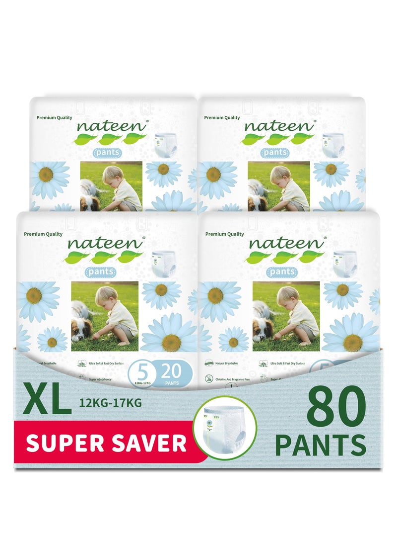 Premium Care Baby Pants Diapers, Size 5(12-17kg), X-Large Baby Pull Ups, 80 Count Diaper Pants, Super Absorbent, Ultra Thin Baby Diapers Pants