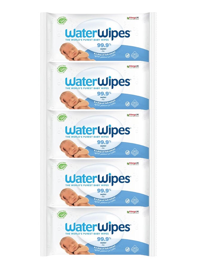 WaterWipes Purest Baby Wipes Sensitive Skin 5 x 60s (300 wipes) Pack Of 5