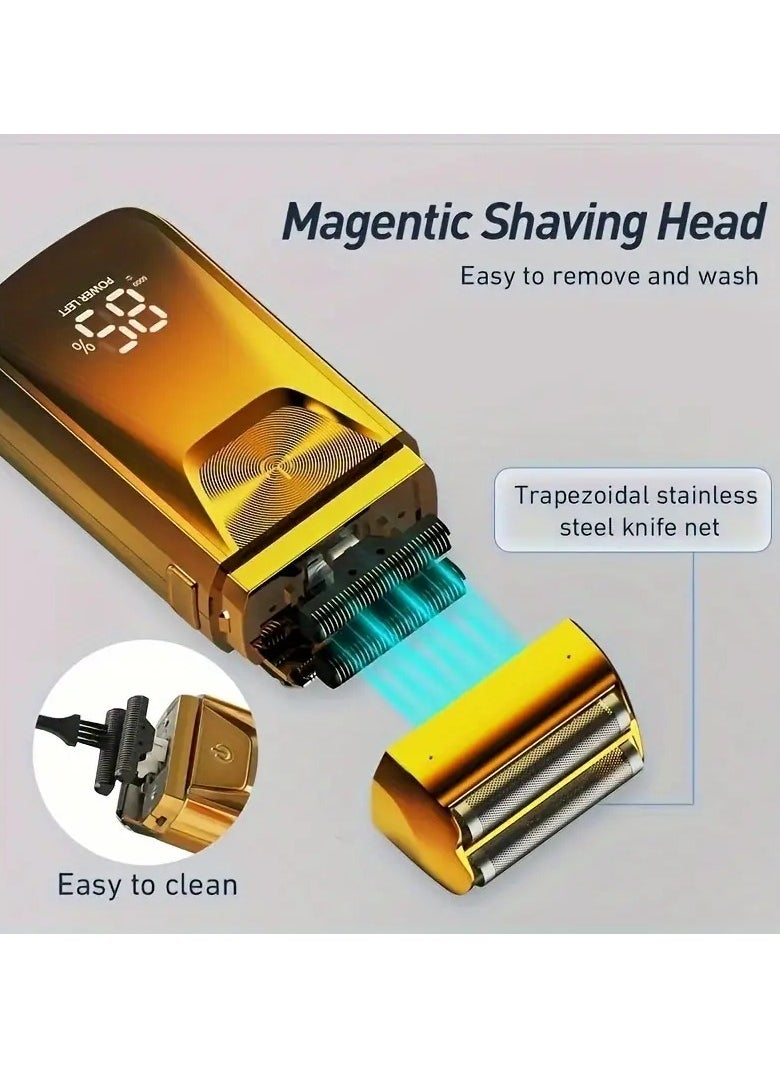 Electric Foil And Bald Shavers 2 In 1 Double Shaver For Men Reciprocating Razor And Popup Beard Trimmer With Rechargeable 2 Head Adjustable Speeds Men's Beard Shaver For Hair Cutting