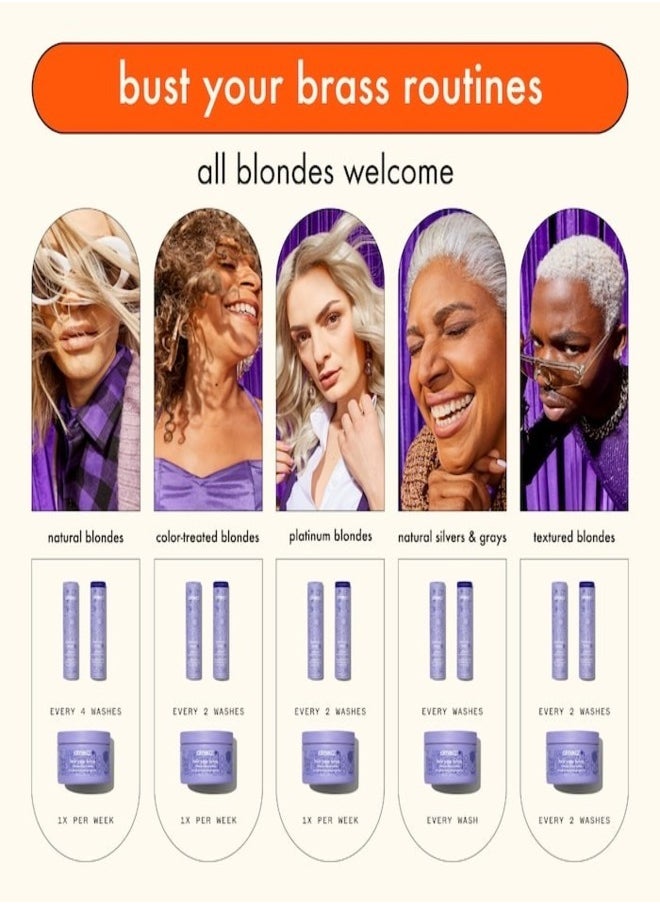 Amika Bust Your Brass Toning Repair Mask 250ml – Ultra-Violet, Deep Conditioning Hair Mask with Bond Cure Technology to Neutralize Brassiness and Repair Damage for Blonde, Silver, and Gray Hair – Restores Cool Tones, Strength, and Shine, Vegan & Cruelty-Free