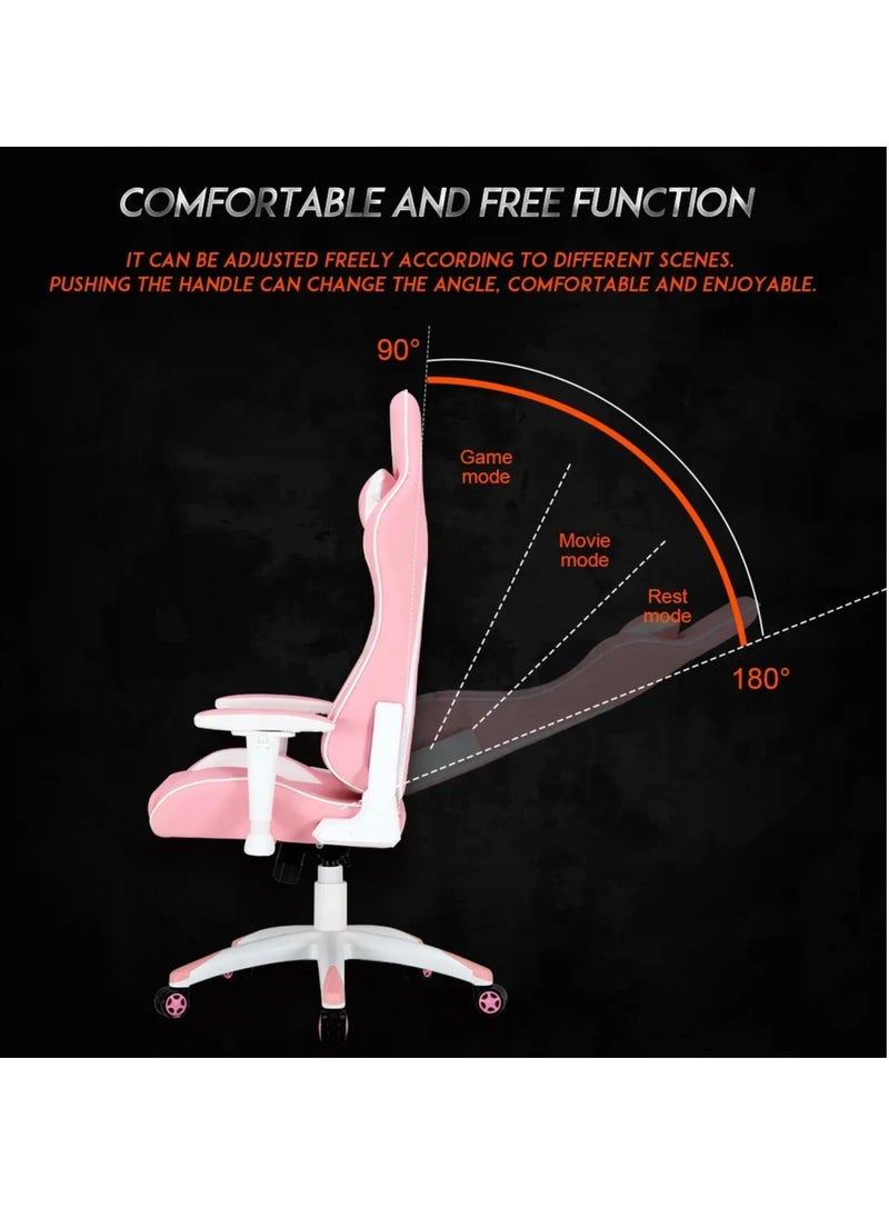 Meetion Cute Pink Racing E-Sport Gaming Chair CHR16 Racing seat 2d swivel armrest Neck support headrest tilted back 180 degrees (Pink/White)
