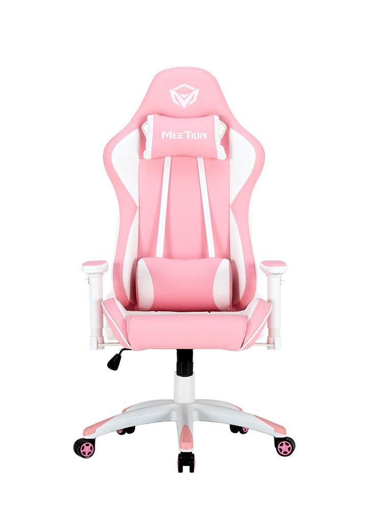 Meetion Cute Pink Racing E-Sport Gaming Chair CHR16 Racing seat 2d swivel armrest Neck support headrest tilted back 180 degrees (Pink/White)
