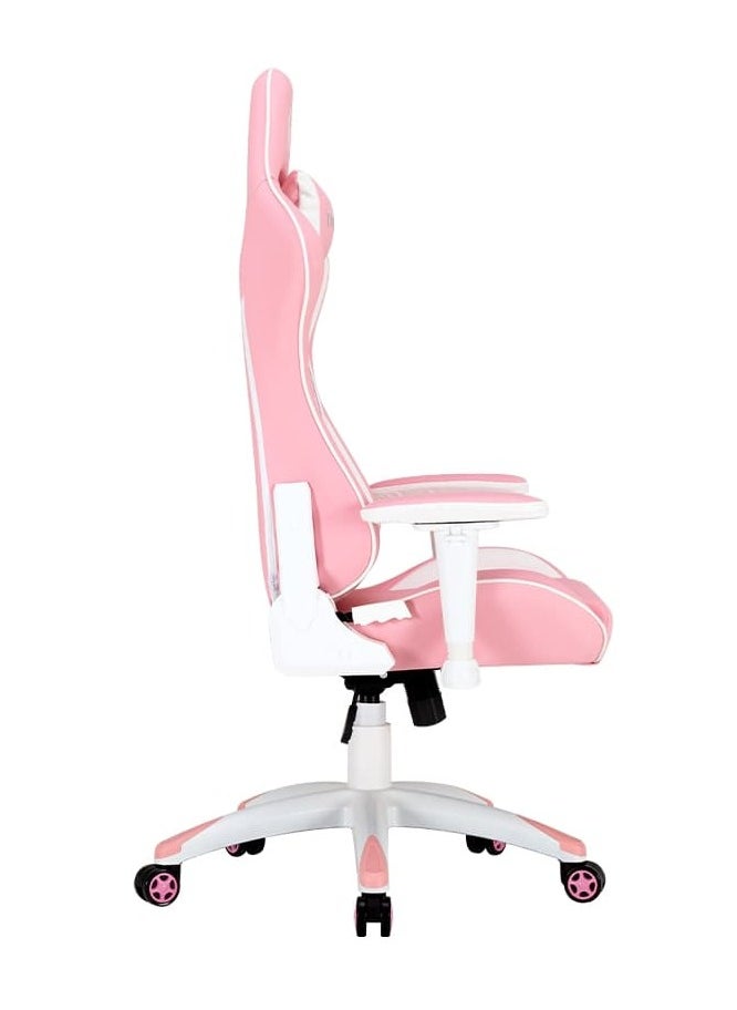 Meetion Cute Pink Racing E-Sport Gaming Chair CHR16 Racing seat 2d swivel armrest Neck support headrest tilted back 180 degrees (Pink/White)