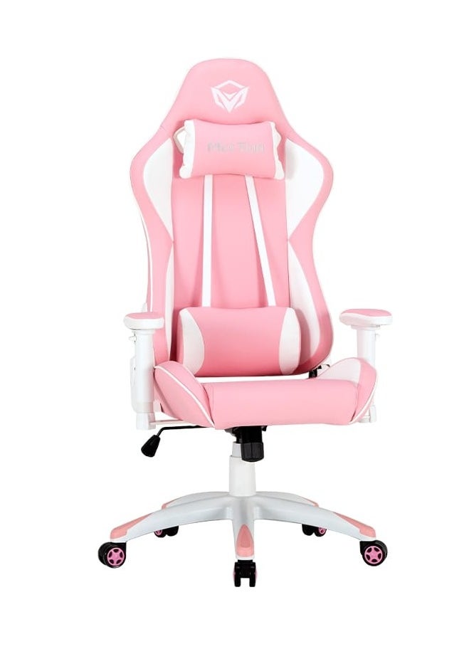 Meetion Cute Pink Racing E-Sport Gaming Chair CHR16 Racing seat 2d swivel armrest Neck support headrest tilted back 180 degrees (Pink/White)