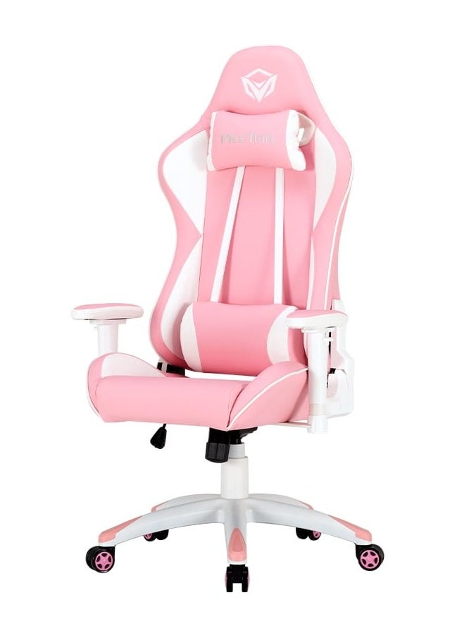 Meetion Cute Pink Racing E-Sport Gaming Chair CHR16 Racing seat 2d swivel armrest Neck support headrest tilted back 180 degrees (Pink/White)