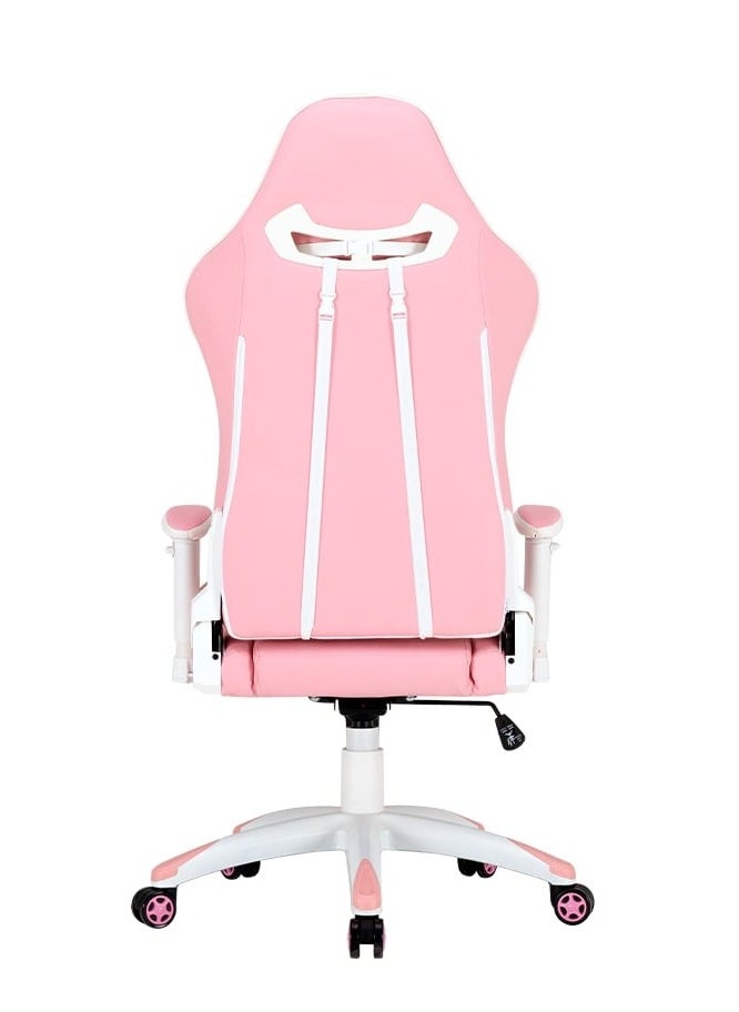 Meetion Cute Pink Racing E-Sport Gaming Chair CHR16 Racing seat 2d swivel armrest Neck support headrest tilted back 180 degrees (Pink/White)